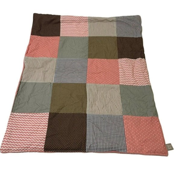 Trend Lab Baby Plush Reversible Blanket Chevon Polka Dot Check Cotton/Polyester - Picture 1 of 3